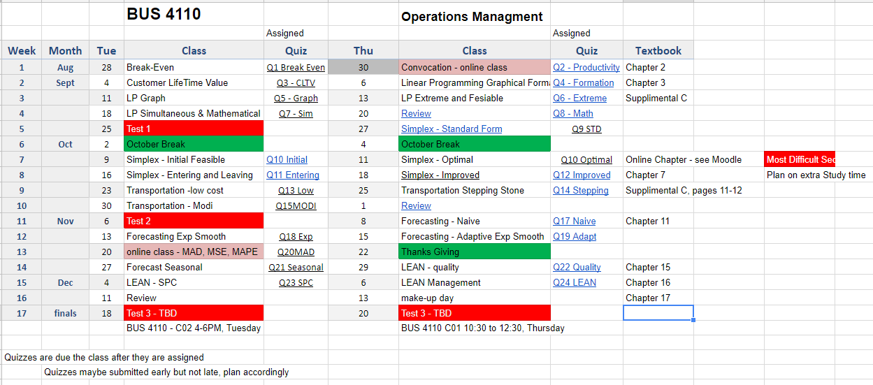 Weekly Schedule, Click below for link